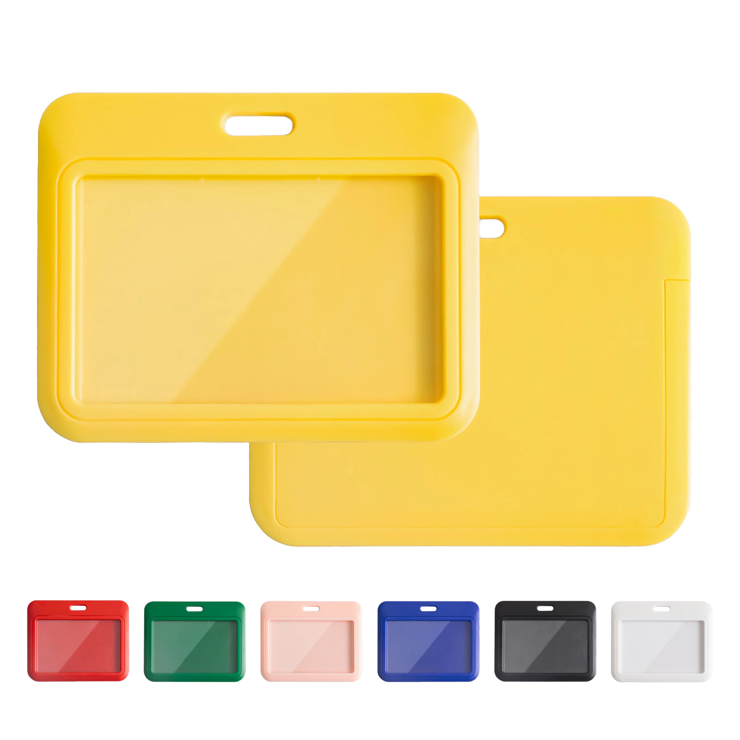 1 Pack Sliding Horizontal ID Badge Holder with Clear Window Yellow ID Card Holder Protector Pouch for Office School ID Credit Cards Proximity Key