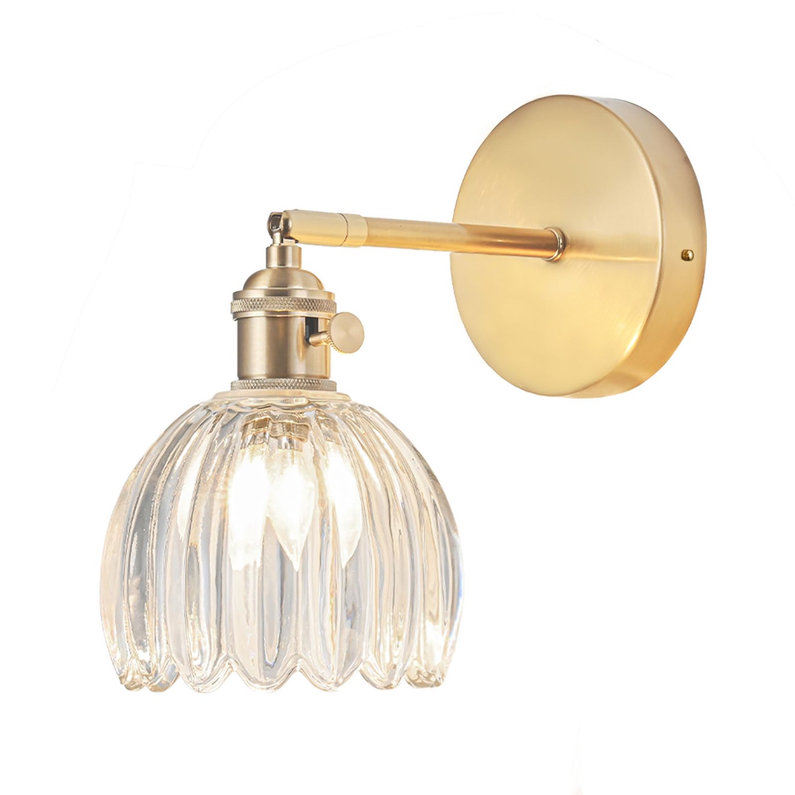 Festverdrahtete Wandleuchte, Vintage wandleuchte mit Schalter, Goldene Armatur mit Tulpen-Transparentglas-Lampschirm, Wandlampe Innen, Wandlampe mit Schalter, Leuchtmittel Nicht Enthalten