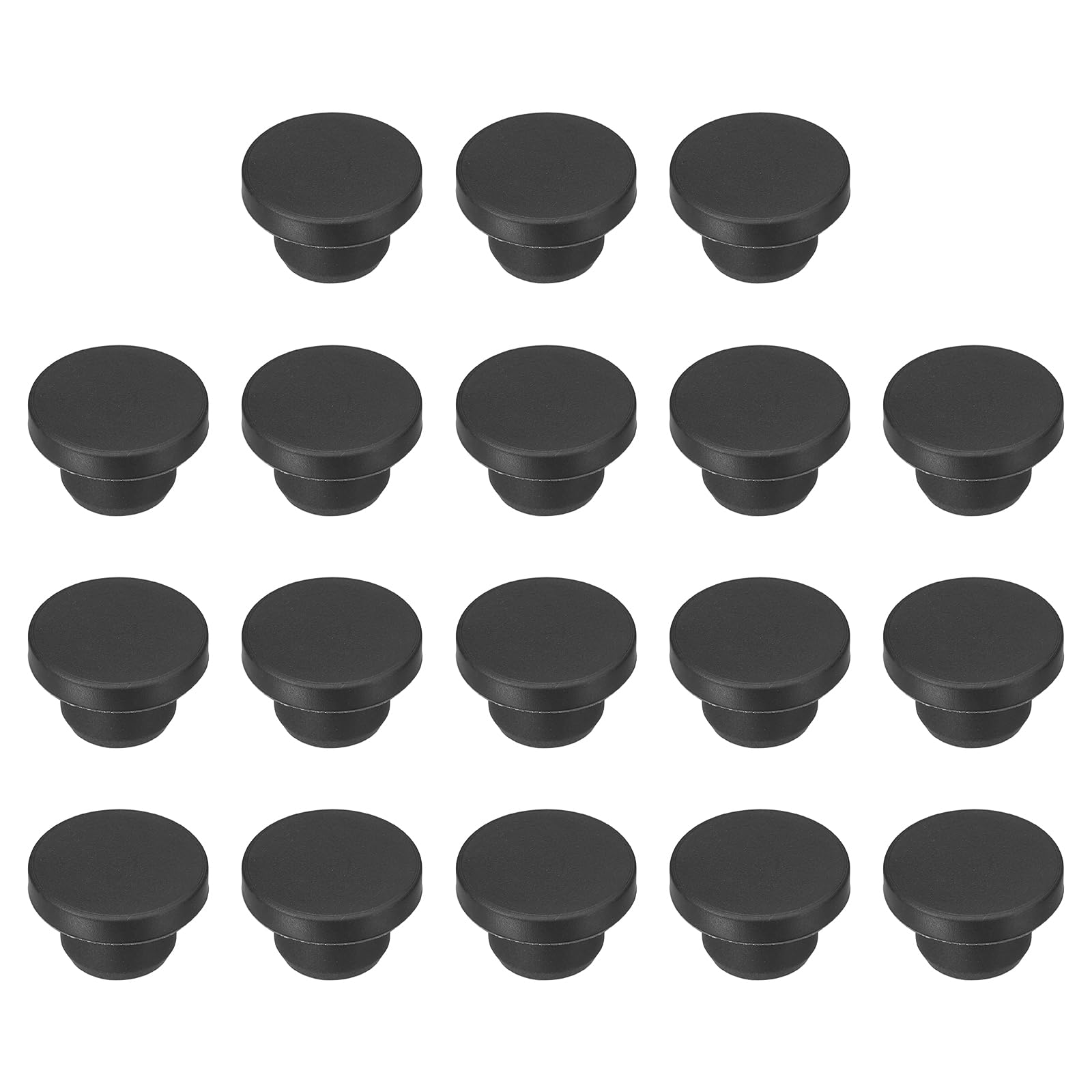 sourcing map 18pcs T-Shaped Silicone Plugs 15mm 19/32 Inch Dia Snap in Plug Hole Seal Cover Round Rubber Stopper for 14.5-15mm Holes Kitchen Rubber Bulkheads Waterproof Sealing, Black