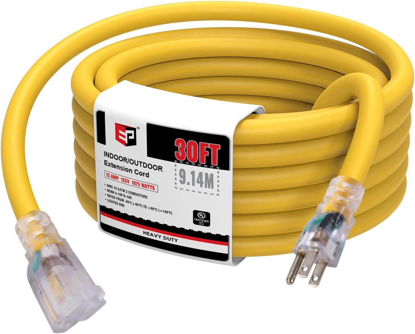 EP 30 ft Lighted Outdoor Extension Cord with 3 Prong Plug