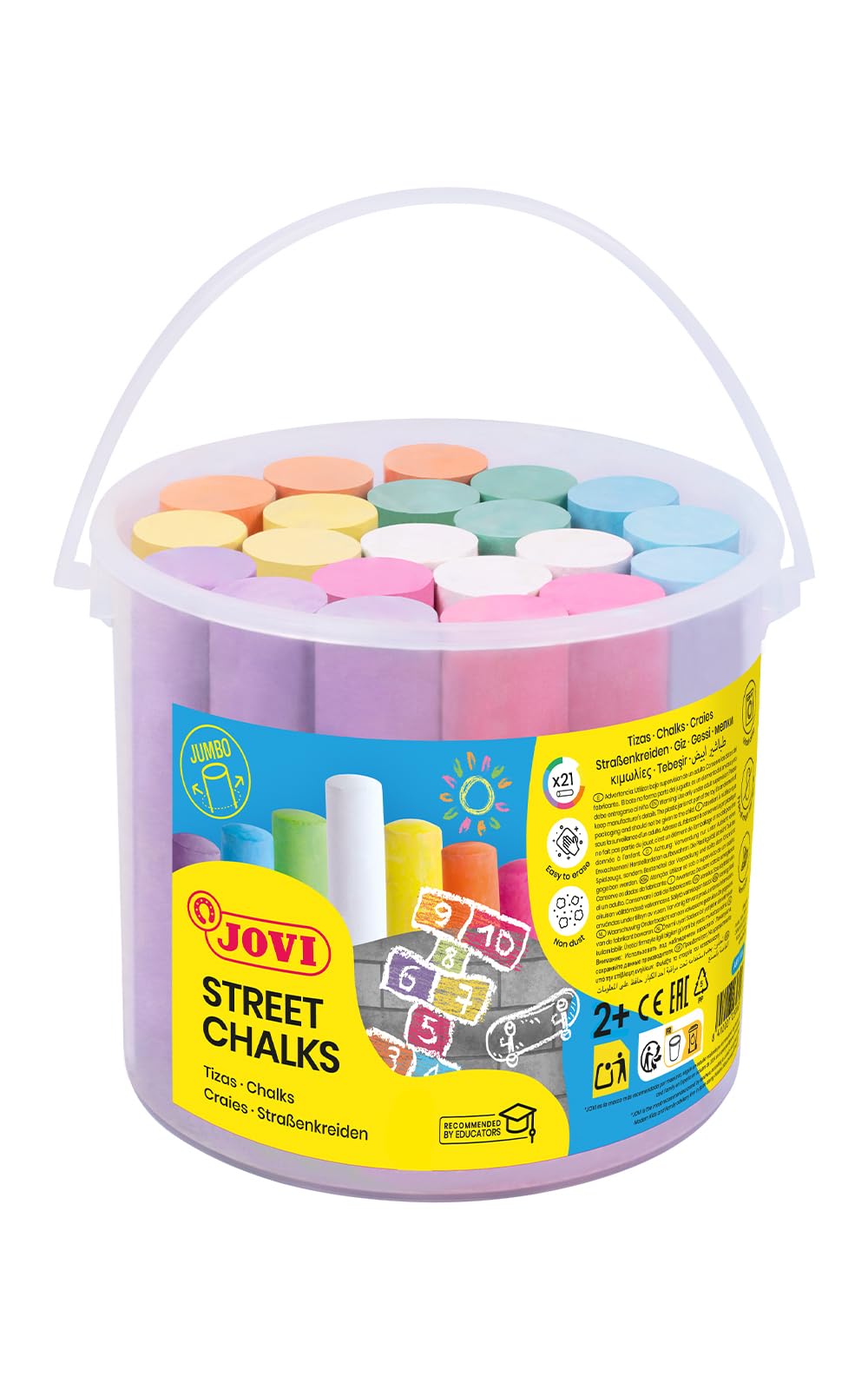 Jovi - Maxi Street CHALKS Gessetti, Scatola da 20 Pezzi, Colori Assortiti, Non producono Polvere, Facili da Cancellare e Molto Resistenti, Senza glutine