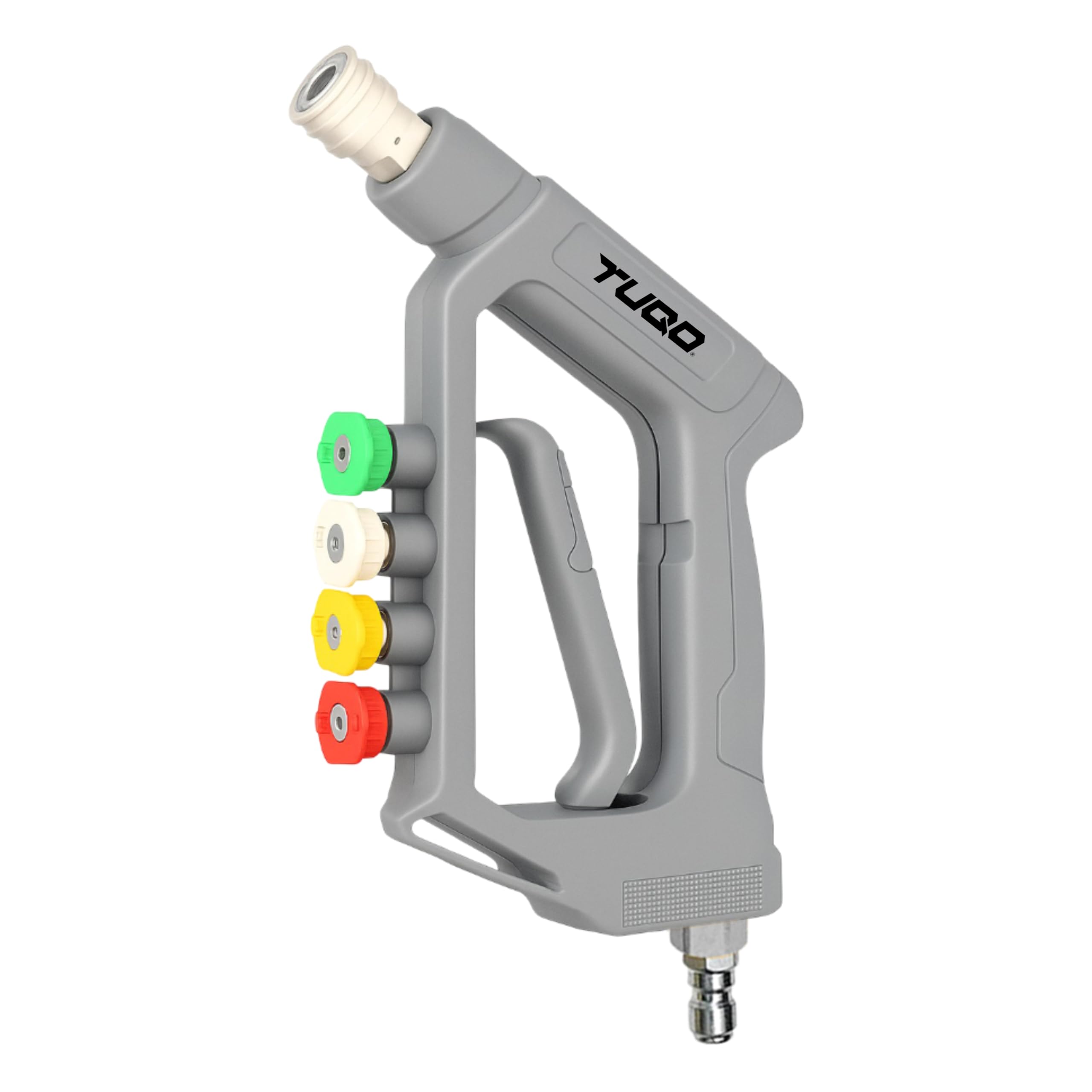 TUQO High Pressure Washer Short Gun - 3/8" Male Plug and 1/4” Quick Connector Coupler - Power Washer Gun Compatible with Foam Cannon | 5000 PSI | With 4Pcs Nozzle Set | HG256