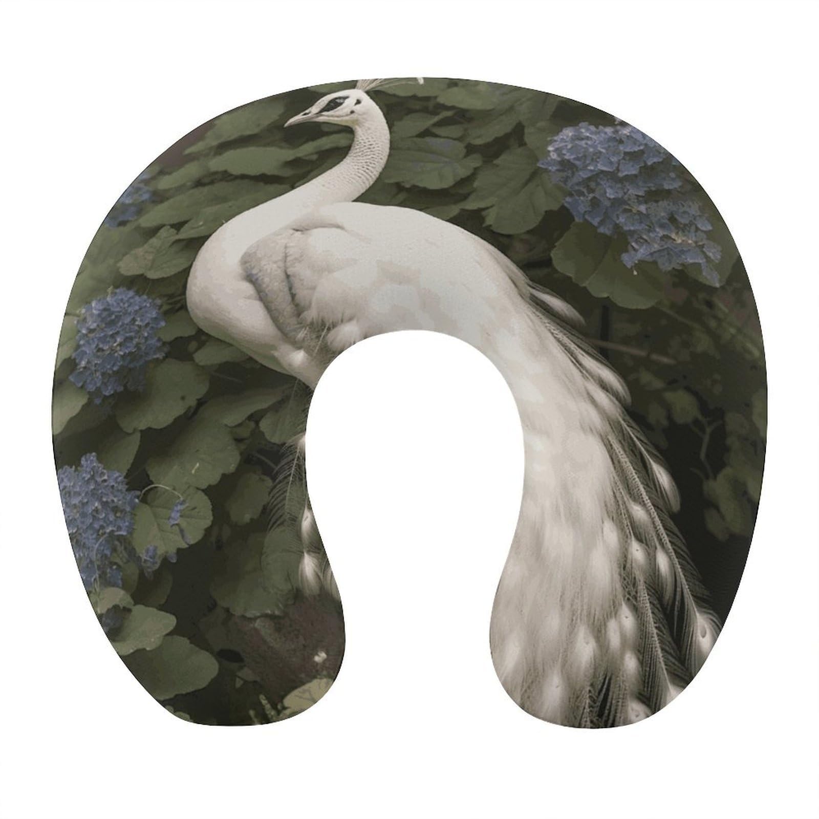 FekiLoot White Peacock Travel Pillow,U Shaped Office Napping Pillow Support Neck and Head Comfortable Travel Neck Pillow U Shape Sleeping Essentials for Long Haul Flights