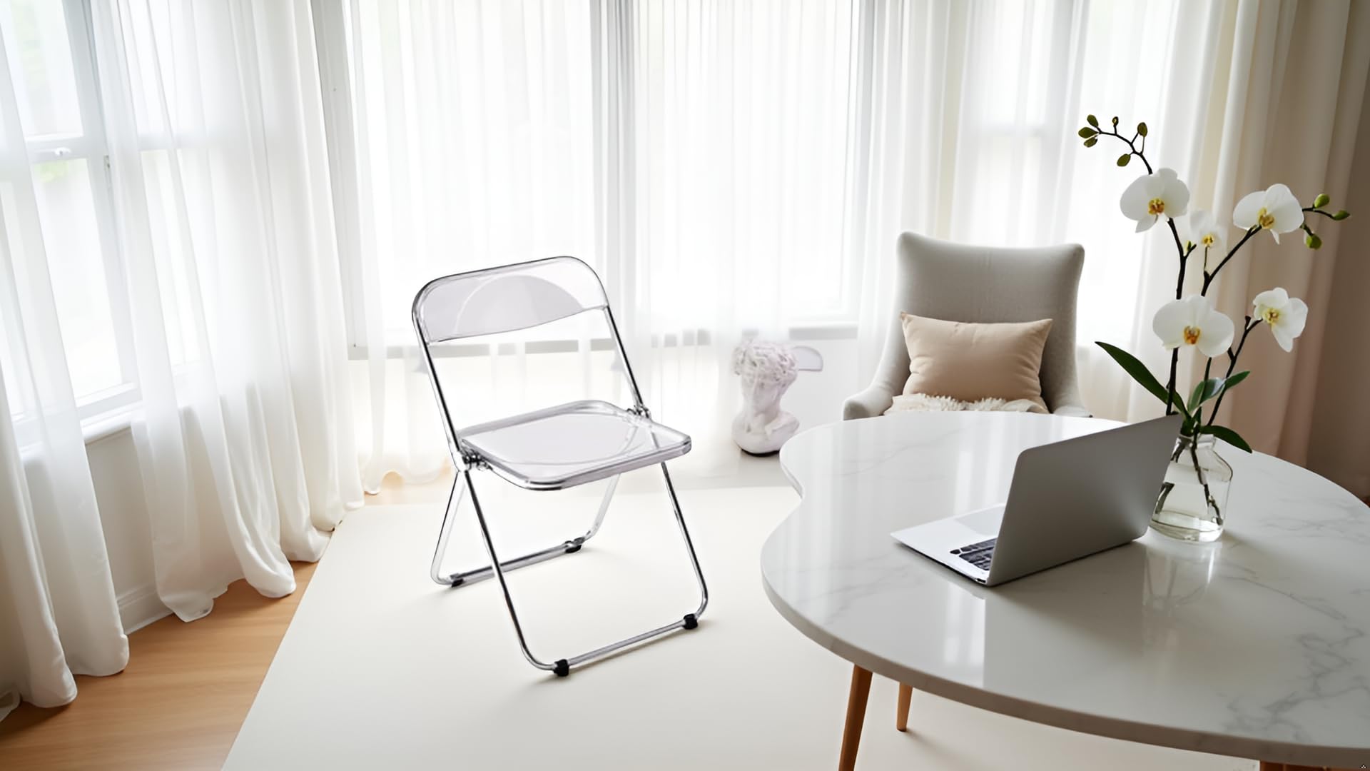 Silla Plegable Transparente, diseño Moderno - Estructura cromada - Adecuada para Comedor, salón, cristalina, Transparente, 48 x 48 x 76 cm