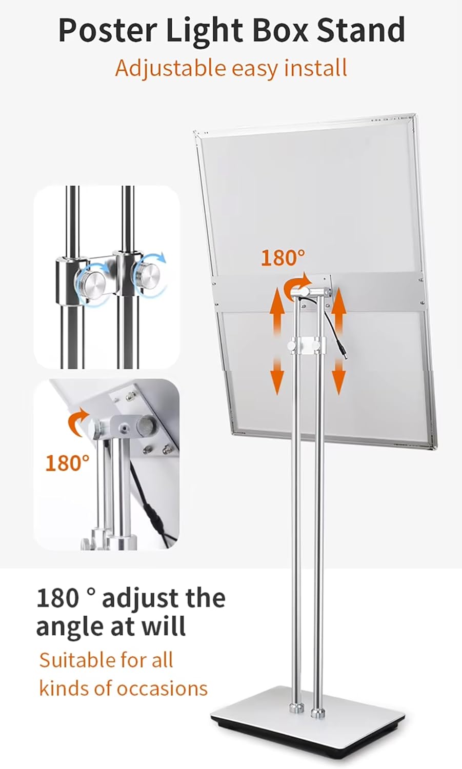 Floor Standing LED Light Box Billboard, Advertising Projecting Sign for Business Show, Adjustable LED Standing Sign Holder, LED Illuminated Display Sign Silver Frame 50 * 70cm