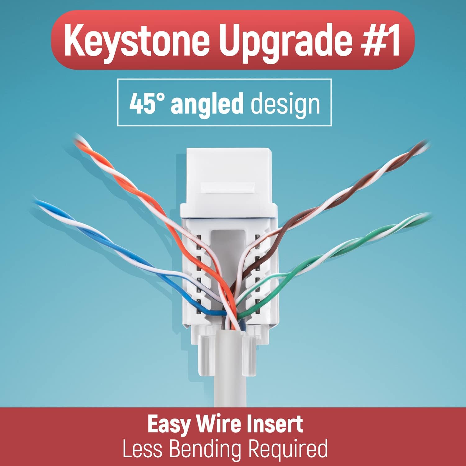 Bundle – 3 Items: 45Term - 45° Angled Speed Termination Tool + Replacement Head + 45° Angled Cat6 Keystone Jacks in White (50 Pack)