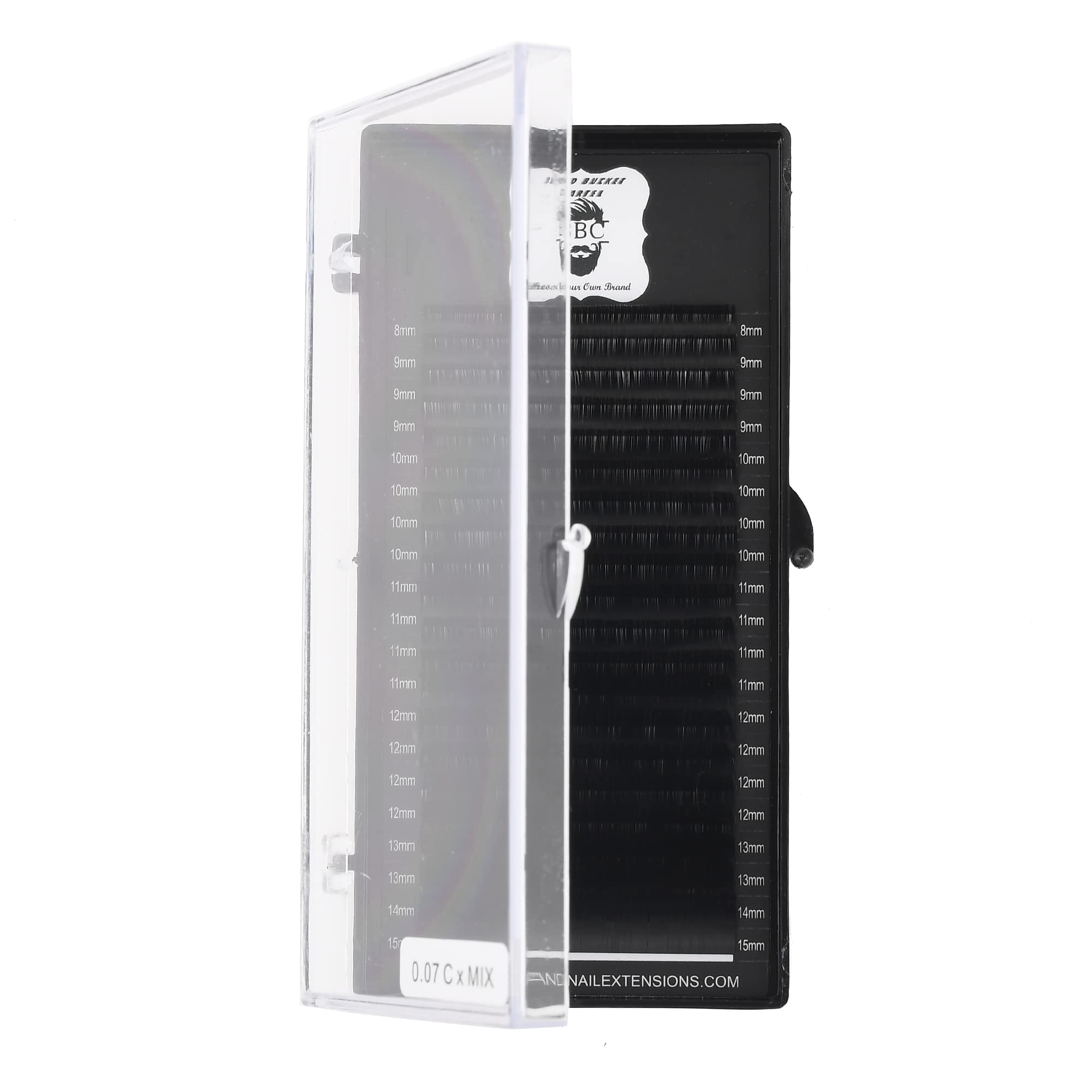 Volume C-Curl Easy Fan Eyelash Extension Tray – 0.07mm Thickness, Mix Length 8–14mm | 20 Rows Tray, Black Semi-Permanent Lashes for Professional Volume Fans