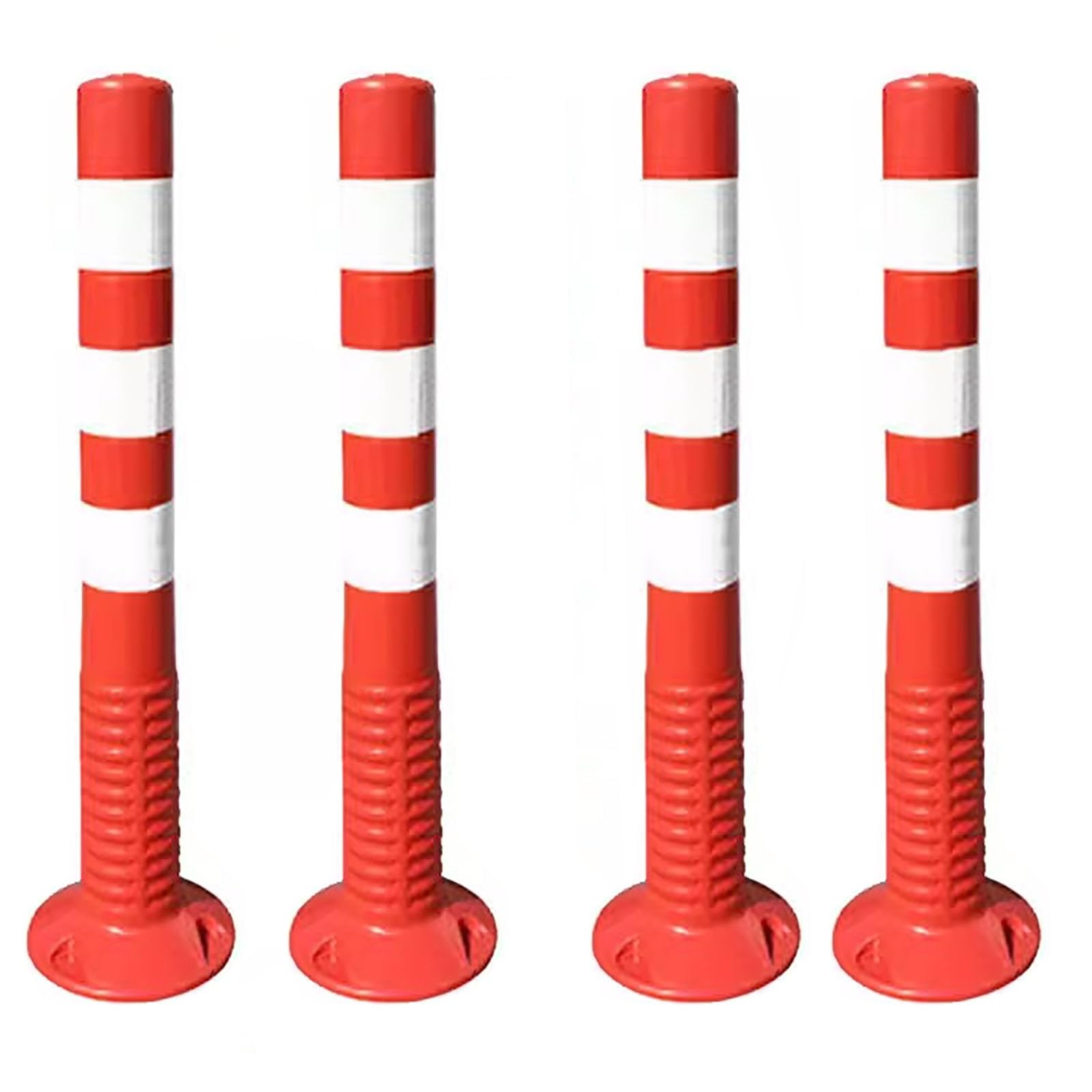 MOKLYF Reflective Driveway Barrier Post, Traffic Safety Cones for Crowd Control, High Visibility Bollard for Hospitals Schools Control Barriers, Parking Lots Flexible Delineator Post (Red 4 pack)