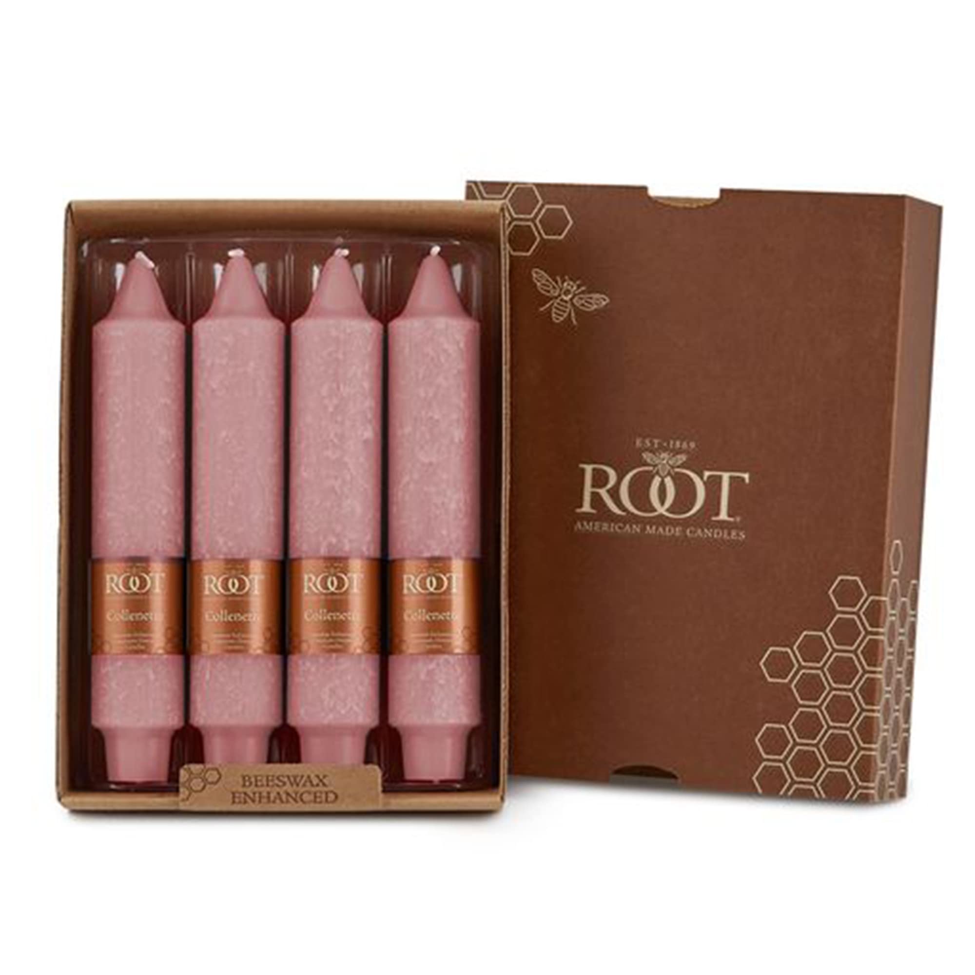 Root Candles4-Count Unscented Dinner Candles Dripless Beeswax Blend Timberline Collenette Dinner Candles, 7-Inch, Dusty Rose