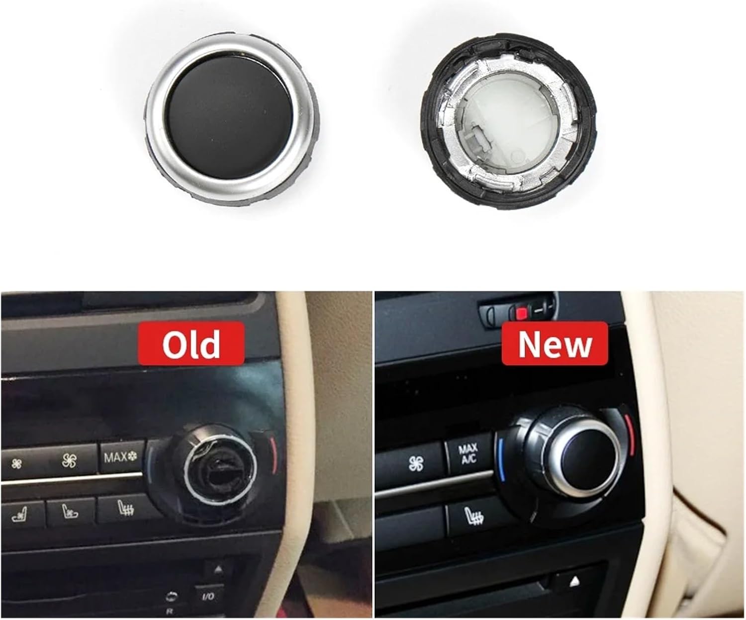 Car Rear Air Conditioner A/C Rotation Climate Control Knob Button Cover Replacement Compatible F15 F16 X5 X6 2014-2019 Accessories(Chrome Ring)