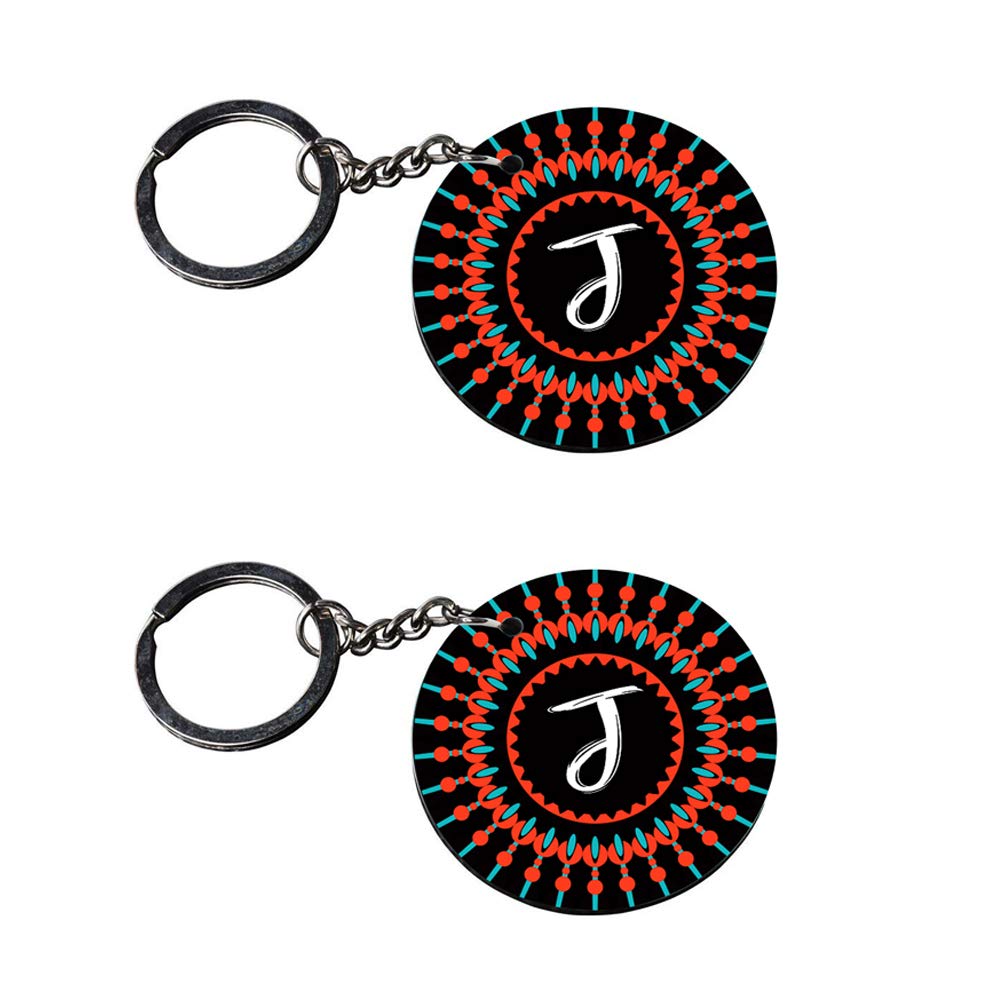 Anuman007 | Alphabet J keychain | d keychain for girls customized keychain with photo Printed Wooden Keychain| Circle Shape Set of 2 keyrings 2x2 inch