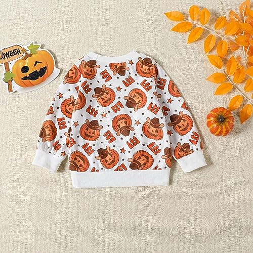 Toddler Baby Halloween Outfit Boys Girls Pumpkin Long Sleeve Crewneck Pullover Sweatshirts Elastic Waist Pants Set3