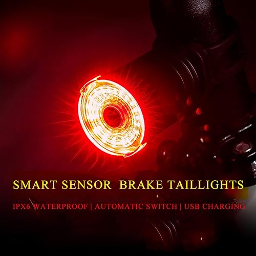 Miniatura 7 de Luz trasera Smartbike, luces de bicicleta para montar de noche, luz trasera de bicicleta recargable con sensor de freno, luz trasera LED ultra