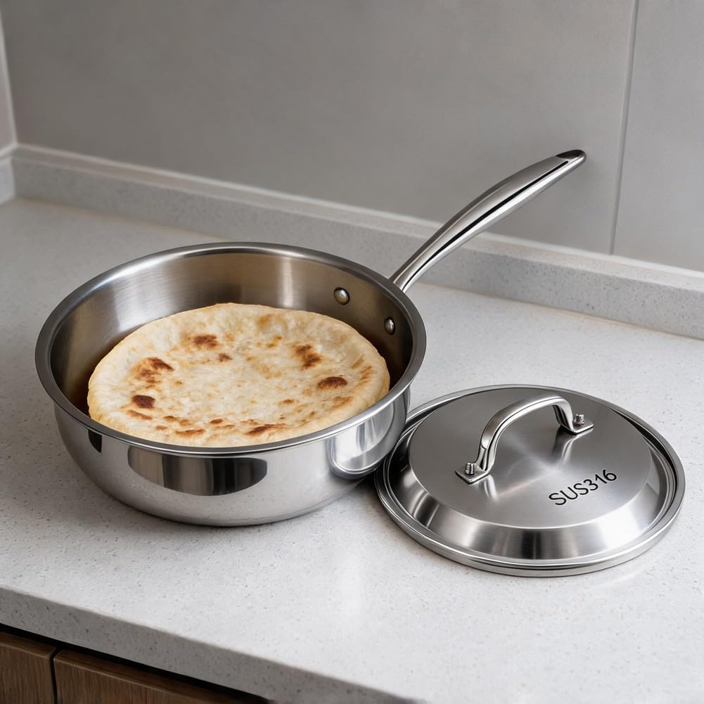 Poêle Profonde Acier 316L 22cm Revêtement Induction Poêle Profonde(C)