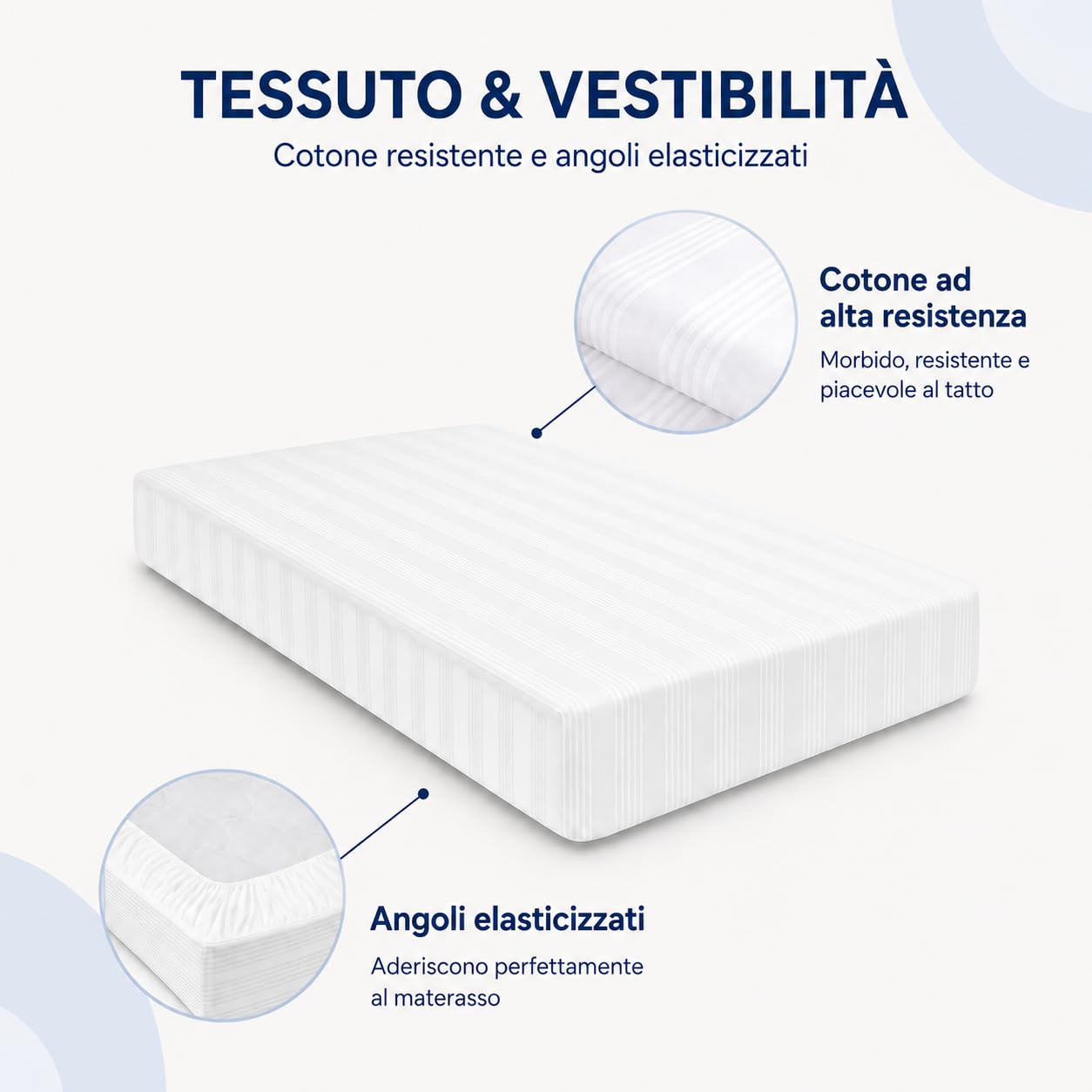 Coprimaterasso in Cotone Fasciato con Angoli Elasticizzati, Proteggi Materasso Antiacaro, Resistente e Durevole (Matrimoniale)