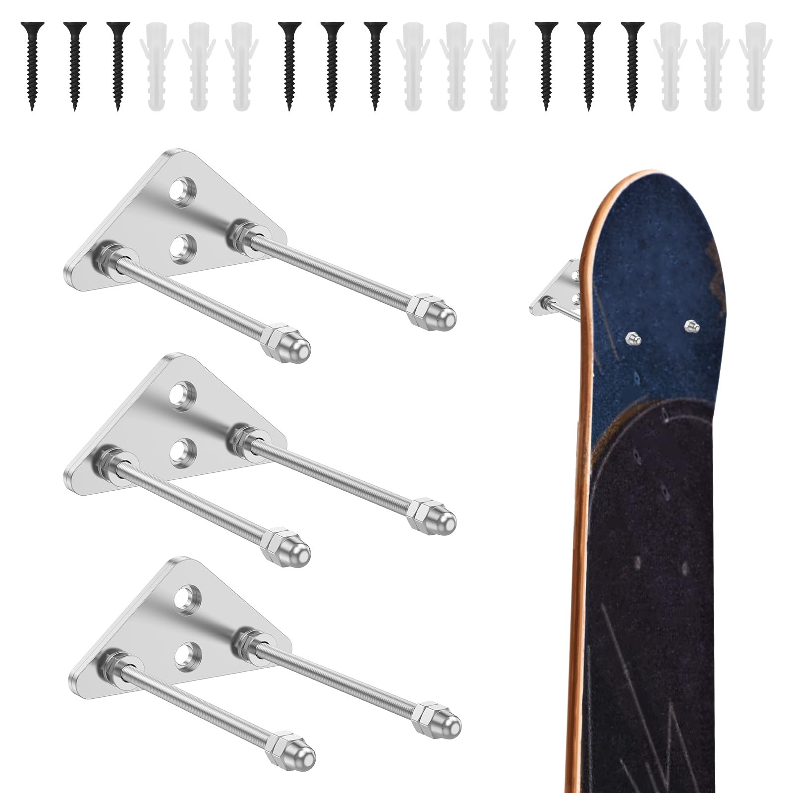 Foppla Style 1 Skateboard Wall Mount Storage Hanger Display Rack With 2 Screw Holes Horizontal And Vertical Mounting Options For Skateboards Longboards And Decks Metal Aluminum Organizer For Wall Storage And Display