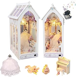 Cjeuxnr DIY Book Nook Kit Miniature Wedding Clothes House 3D Wooden Puzzle with LED Lights Bookshelf Lnsert Decor Bookend ...