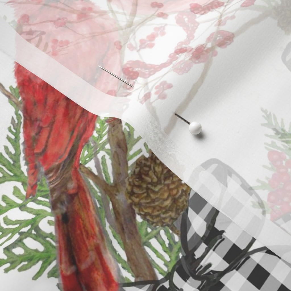 Spoonflower Fabric - Winter Farmhouse Nature Holiday Christmas Tree Wreath Cardinal Printed on Chiffon Fabric by The Yard - Sewing Fashion Apparel Dresses Home Decor