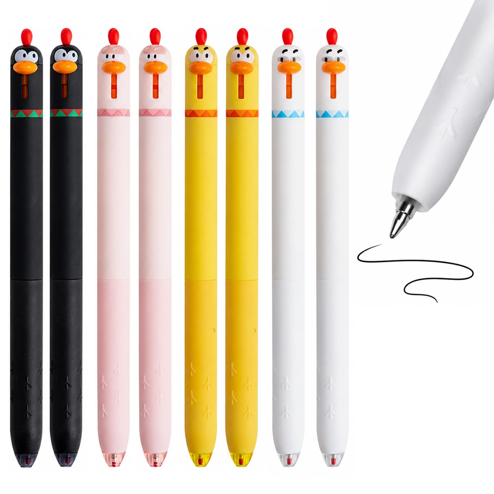 8 Pack Chicken Gel Pen, 0.5mm Black Retractable Pen, Fun Stationery