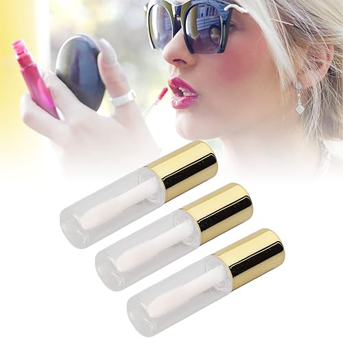 Miniatura 5 de 10 tubos vacíos de plástico transparente para brillo labial, 0.0 fl oz, sellados transparentes, dorados, rellenables, botellas de bálsamo labial,