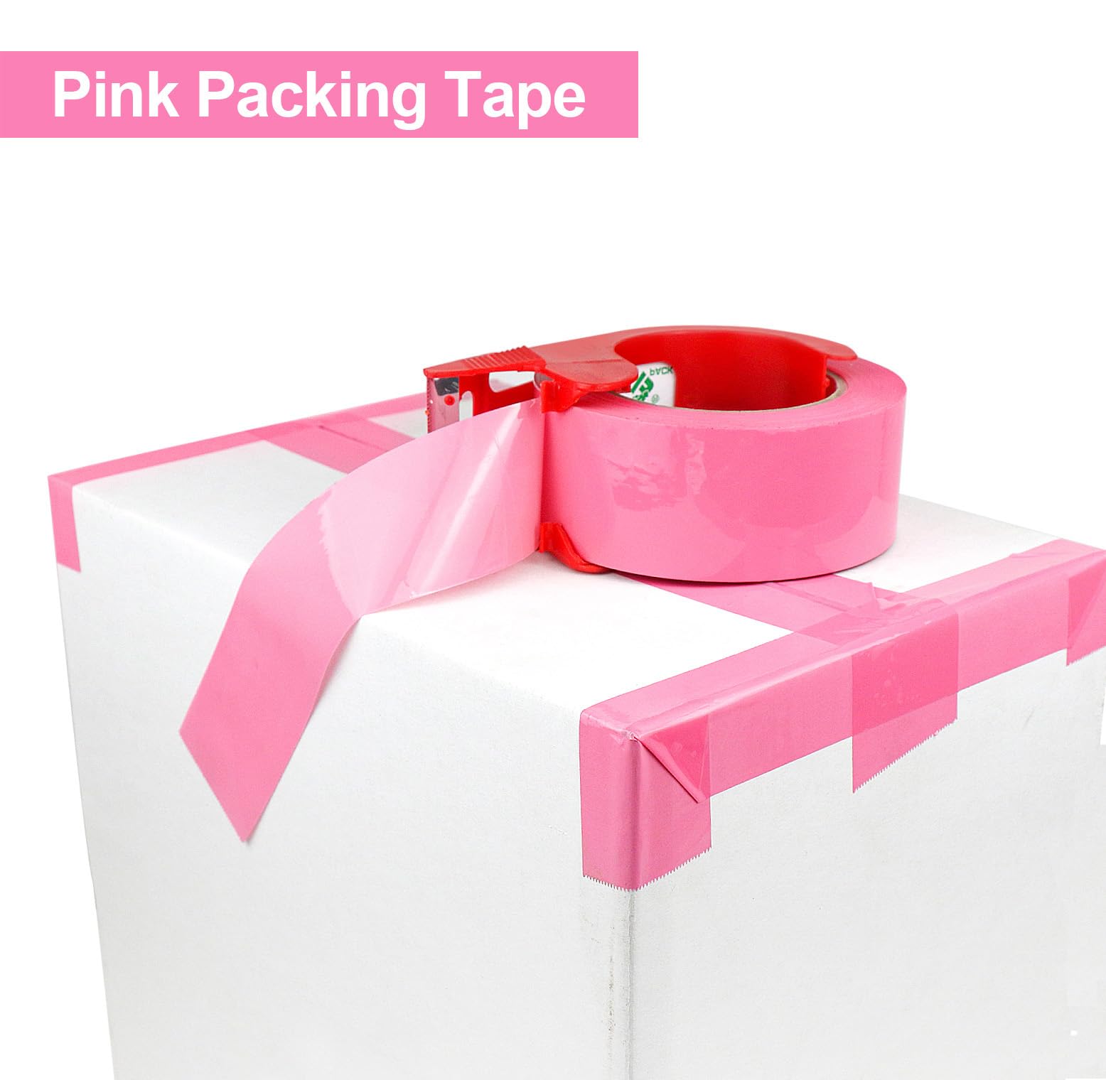 BOMEI PACK Nastro da imballaggio rosa con dispenser, 2,4 mm, 4 cm x 100 m, 6 rotoli di ricarica nastro per imballaggio, scatola di colore rosa, per traslochi, spedizioni, spedizioni e stoccaggio