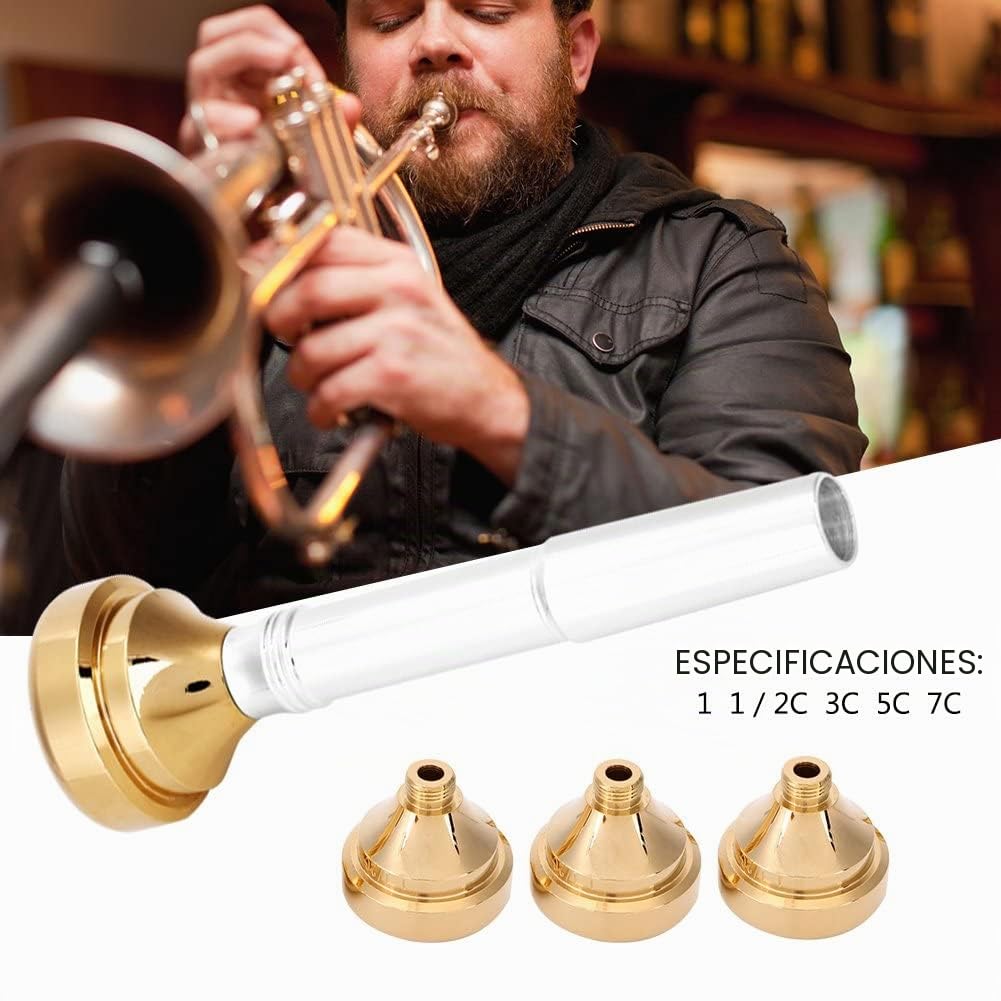 Kit boquillas de trompeta baja,Varilla chapada en plata y bocas doradas 4 tamaños 1 1/2C 3C 5C 7C,Kit profesional de boquillas de latón for músicos profesionales, estudiantes y grabación en estudio