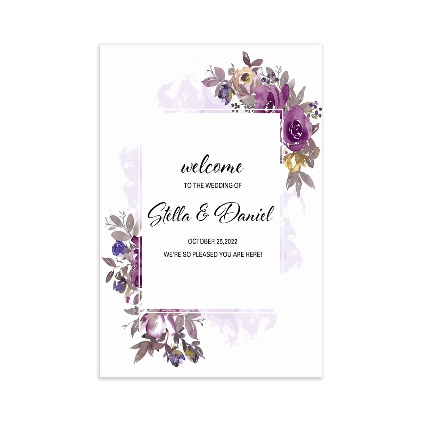 Willkommensschild aus Holz mit Aufschrift "Welcome to Our Wedding", personalisierbar, "Mr and Mrs", Rosenmotiv, Hochzeitsschild, Hochzeitsdekoration, 76,2 x 50,8 cm