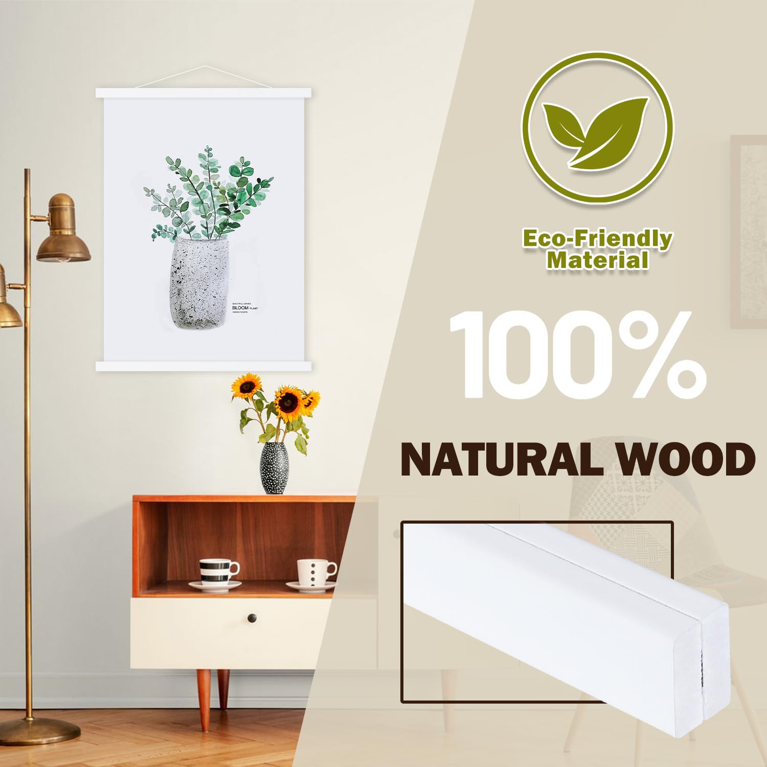 Cornice magnetica per poster, in legno di rovere chiaro, kit per appendere poster su tela, opere d'arte (rovere, A4, grucce 1 confezione
