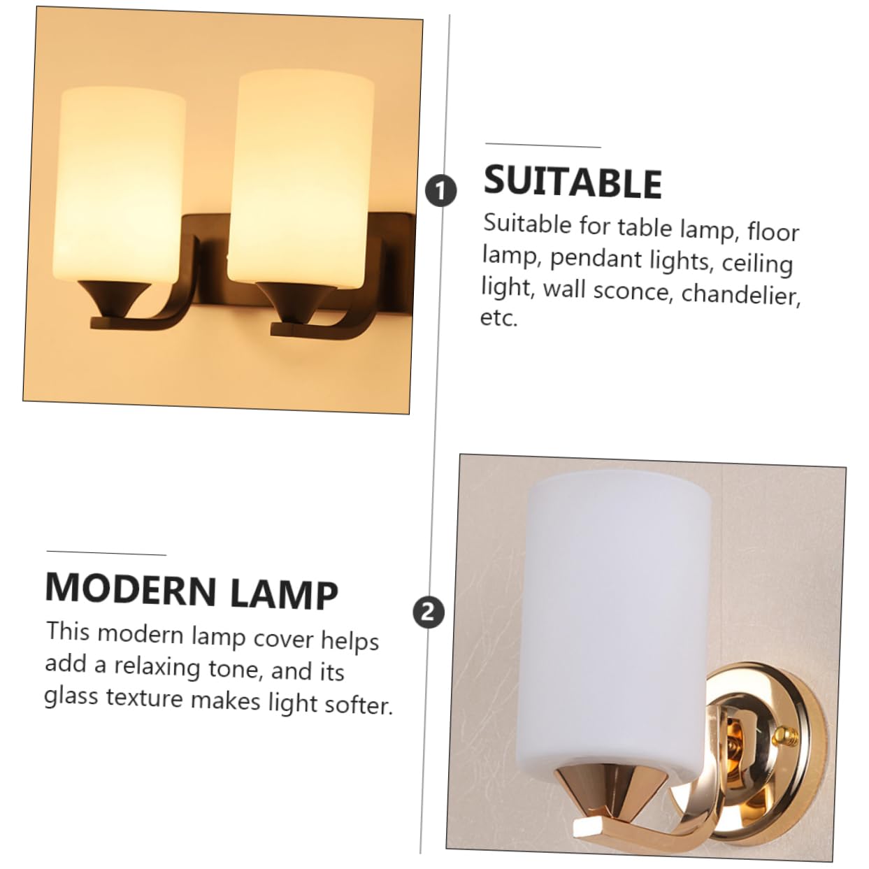 OSALADI Lot De 2 Abat-jours Cylindriques En Verre Laitony Pour Lampadaire Et Applique Murale E27, Surface Lisse, Diffuseur De Lumière Douce, Compatible à Suspendre, Éclairage Intérieur Contemporain