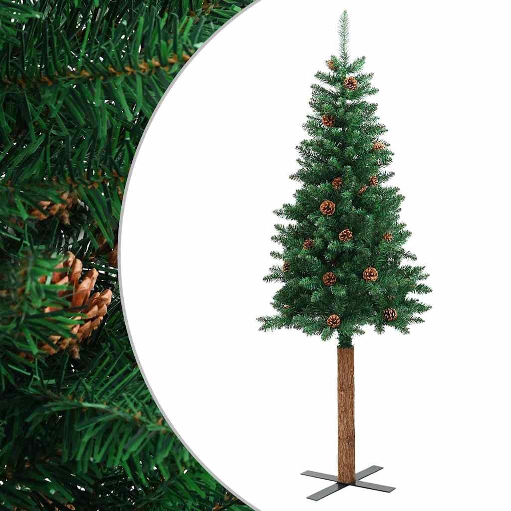 Árbol de Navidad artificial de 150 cm con piñas de PVC, madera de pino maciza y acero con recubrimiento en polvo, para interior y exterior protegido