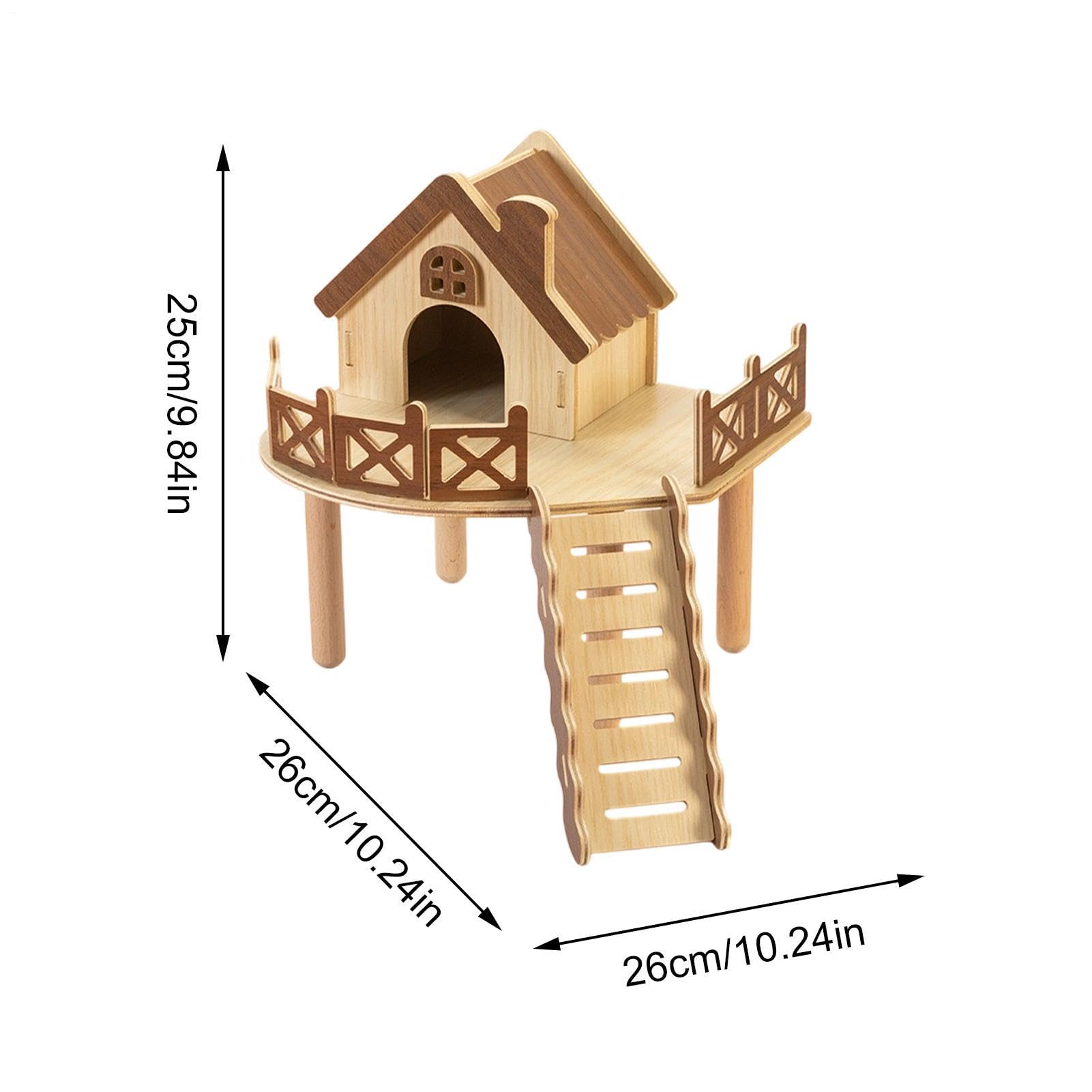 Hamsterholz-Lebensraum, 26 x 25 x 26 cm, Chinchilla-Aktivitätsspielset, natürliches Holz, Käfigbrücke, Kleintier-Lebensraum-Zubehör, mehrstufiger Übungsbereich, geeignet für Rennmäuse