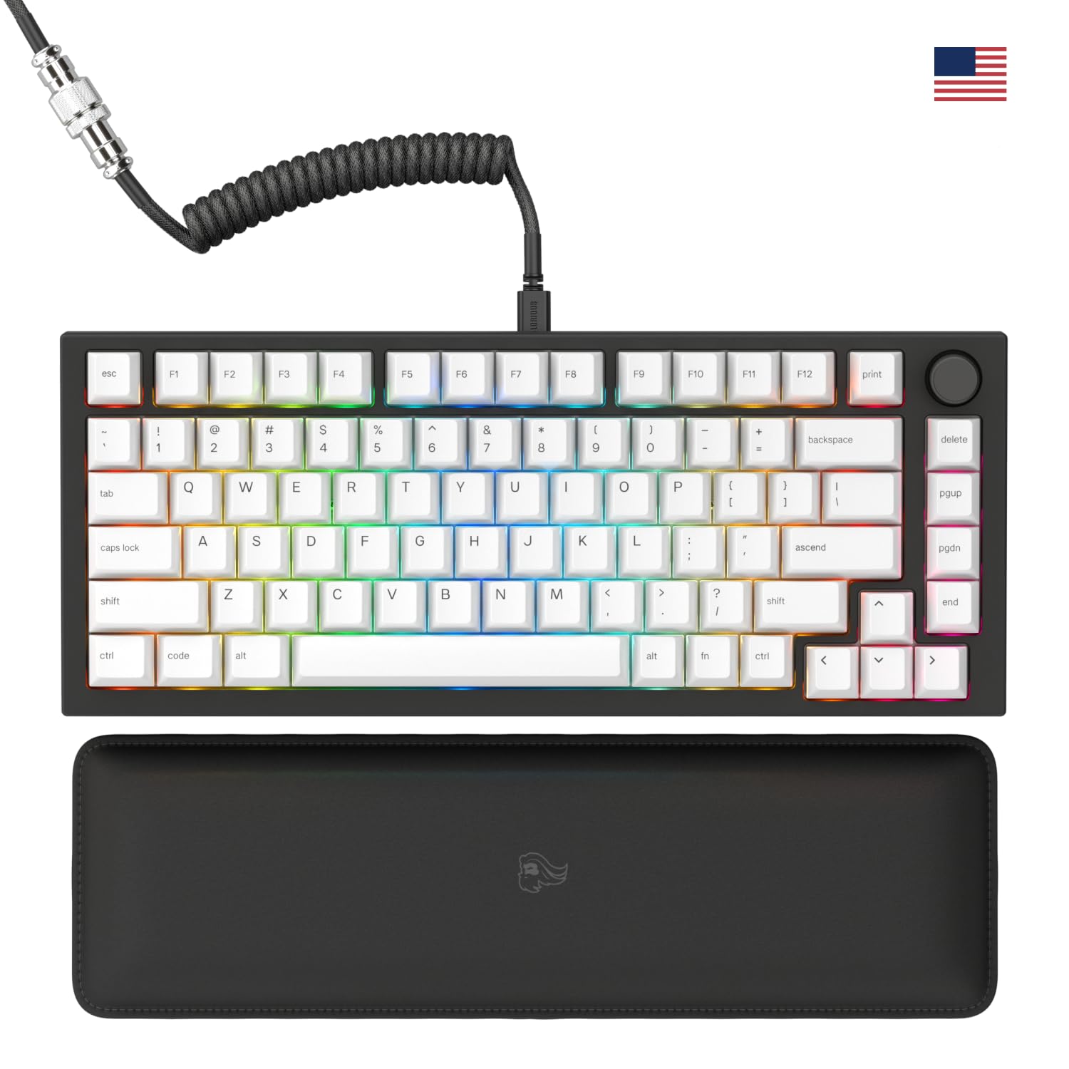 GLORIOUS Gaming GMMK PRO 75% - Teclado gaming mecánico modular, TKL, carcasa de 1,5 kg, personalizable, cable espiral, reposamuñecas, keycaps blancas, RGB, distribuciones QWERTY estadounidense - Negro