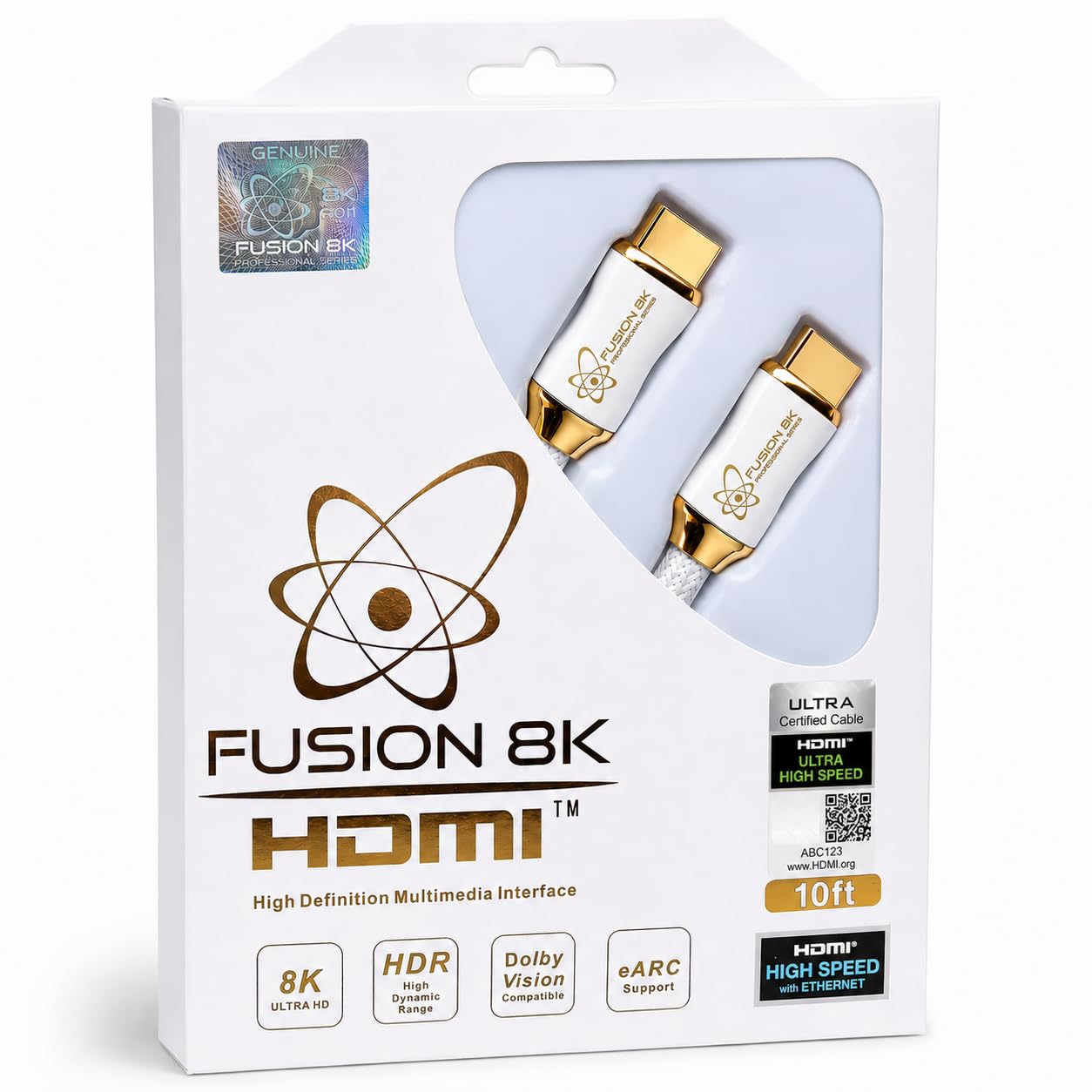 Fusion8K Cavo HDMI 2.1 bianco, 3 m, certificato 48 Gbps, 8K a 60 Hz, 4K a 120 Hz, 10 K, HDR Dolby Vision eARC, cavo intrecciato per PS5, Xbox Series X, Apple TV 4K