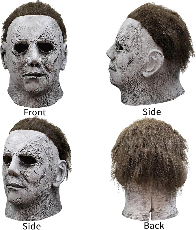 ELINA Spaventoso Michele Myers Cosplay Costume Halloween Carnival Scream Costume Cosplay con Plastica Sanguinante Coltello Giocattolo e Lattice Maschera