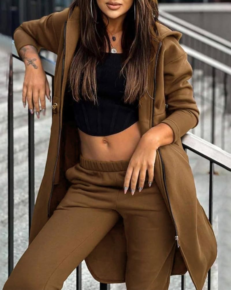 Onsoyours 2 Pièce Survêtement Femme Ensemble Jogging Femme Sportswear Sweat Zippé à Capuche à Manches Longues Pantalon de Sport Combinaison de Sport pour Fitness
