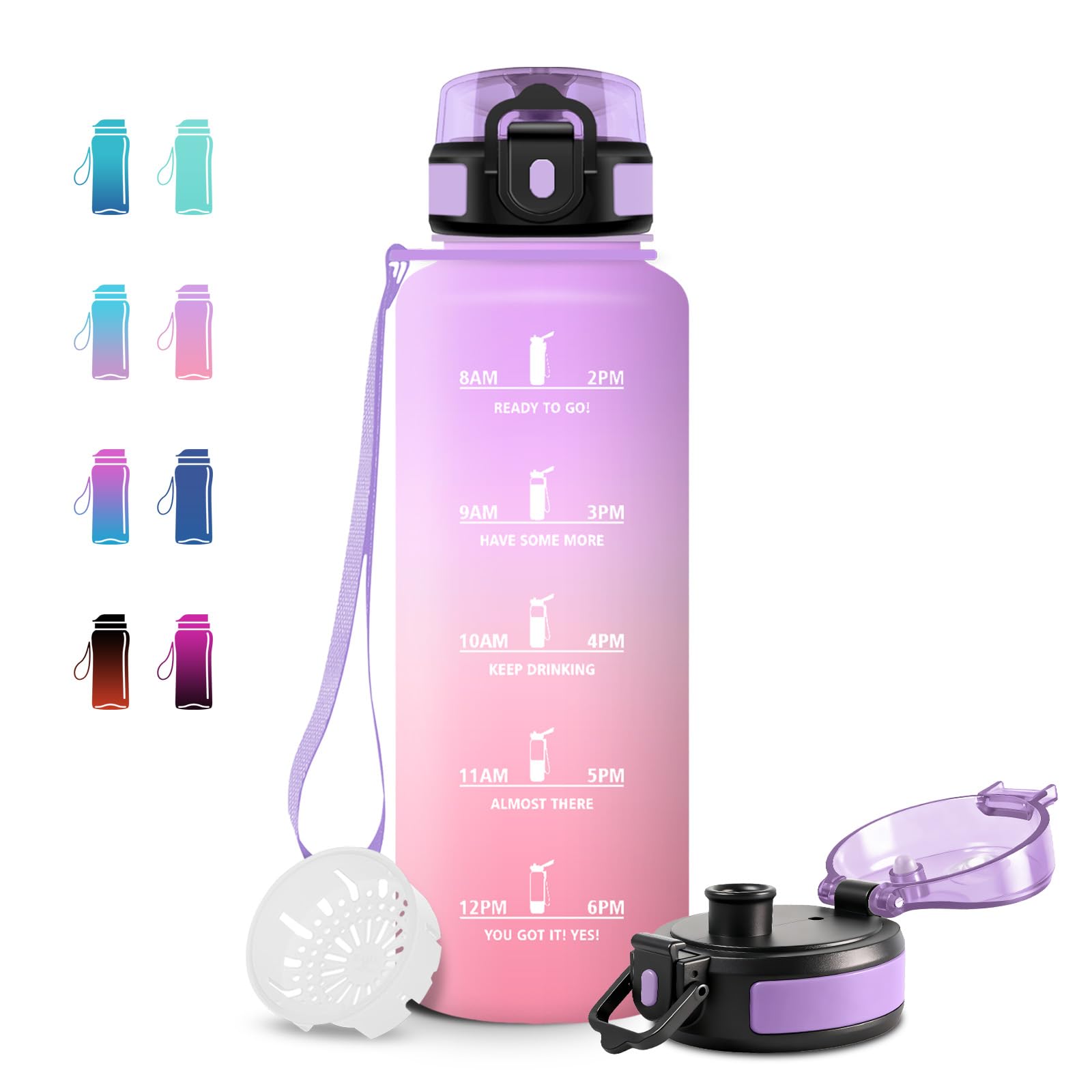 JAPORIA 1.5L Water Bottle with Filter, Gym Water Bottle with Time Indicator, Sports Water Bottles for Students, Office
