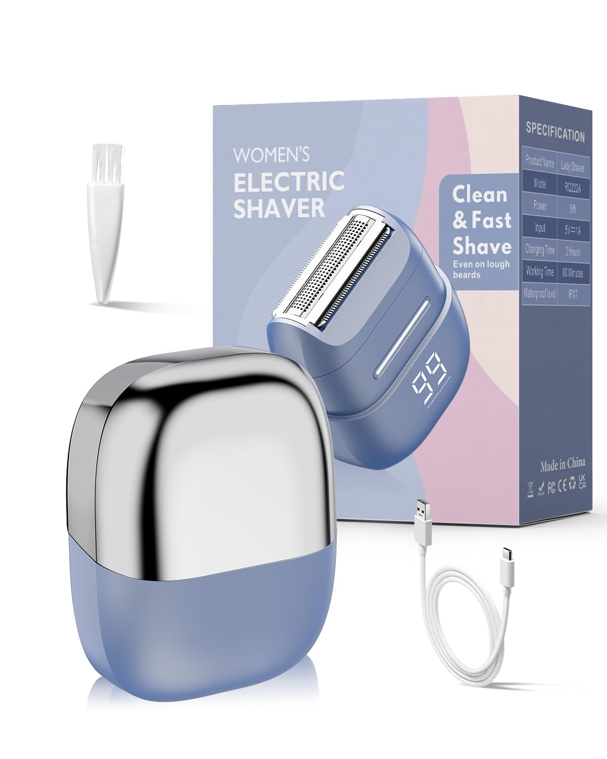 Afeitadora eléctrica inalámbrica para mujer: recortadora de bikini impermeable IPX6 con pantalla LED, maquinilla de afeitar recargable en húmedo/seco para cara, cuerpo y vello púbico (morado)