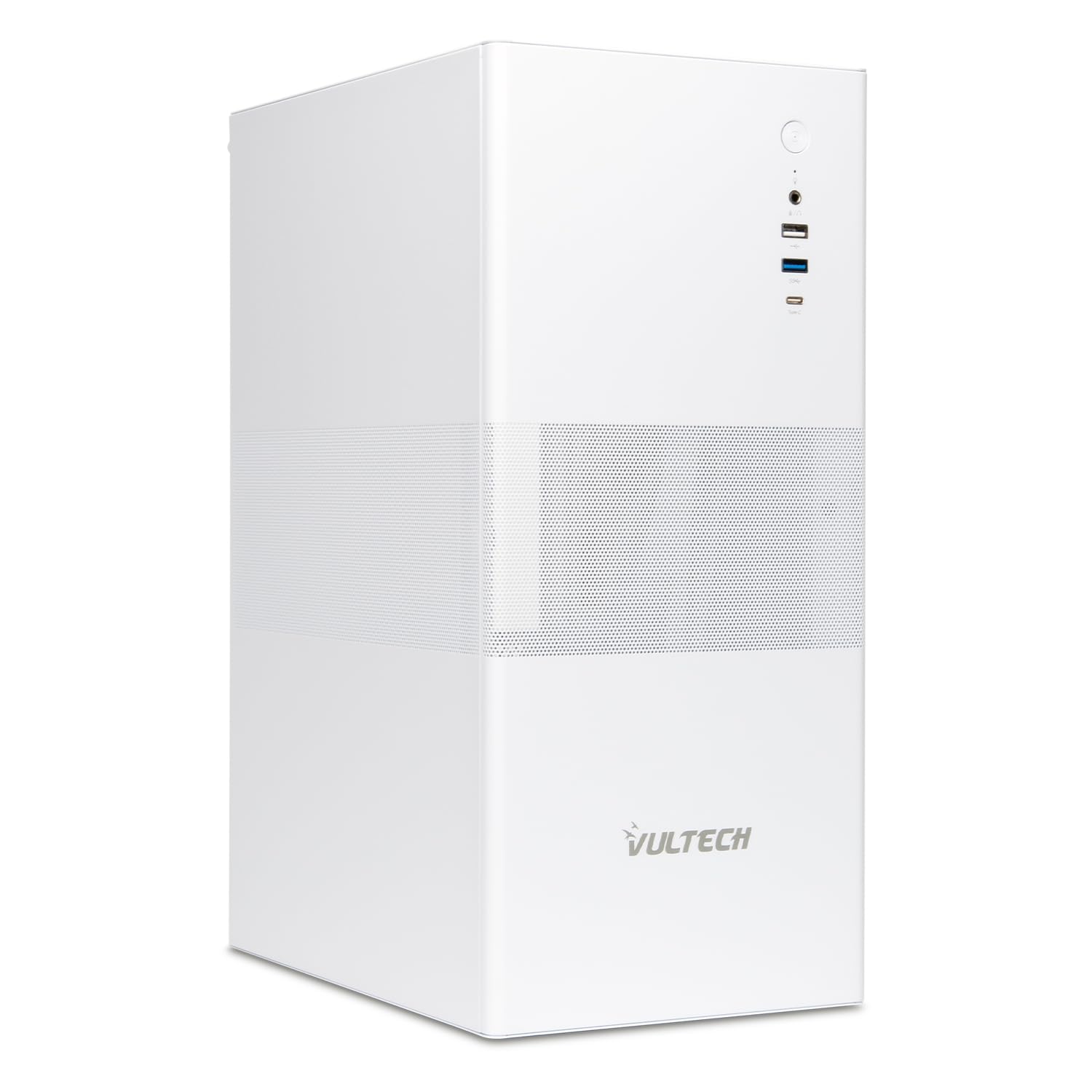 VulTech VCO-A1759-B Boîtier PC ATX Mid Tower en Acier SPCC, Type-C, USB 3.0, Ventilateur 120 mm Inclus sans Alimentation, Blanc
