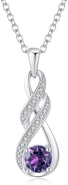 LOCIBLO Necklaces for Women 925 Sterling Silver Infinity Pendant White Gold Birthstone Necklace Anniversary Birthday Gifts Jewellery for Her, 16"+2"