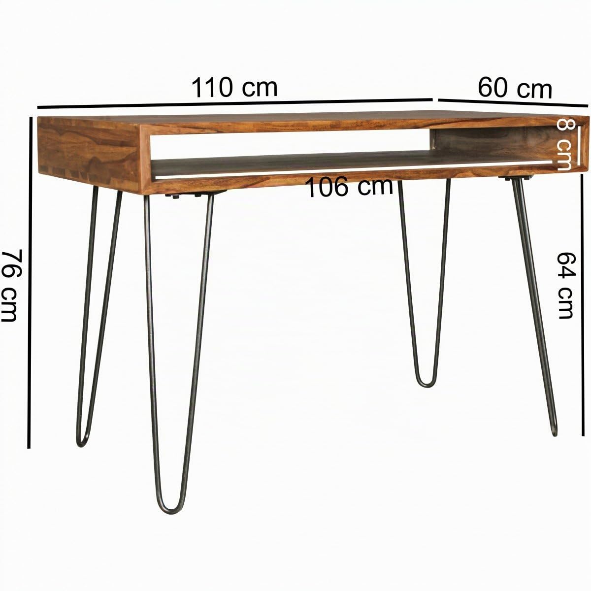 FineBuy Schreibtisch Harlem 110x60x76 cm Sheesham Massivholz, Ablage