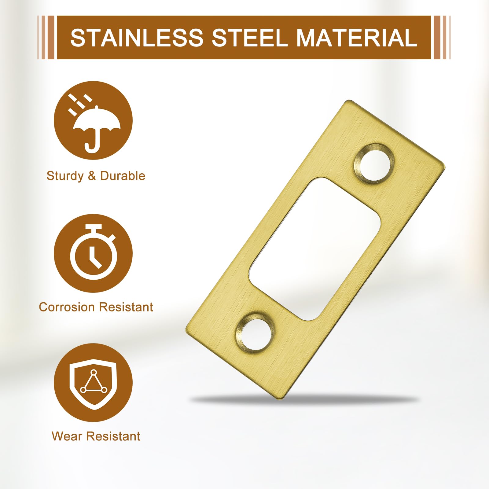 QUARKZMAN 4pcs Placa de Golpe de Puerta, Placa de Cierre de Seguridad con Kit de M4 Tornillos en Angulo Recto de Acero Inoxidable para Refuerzo de Marco de Puerta, 57x25.5mm, Dorado