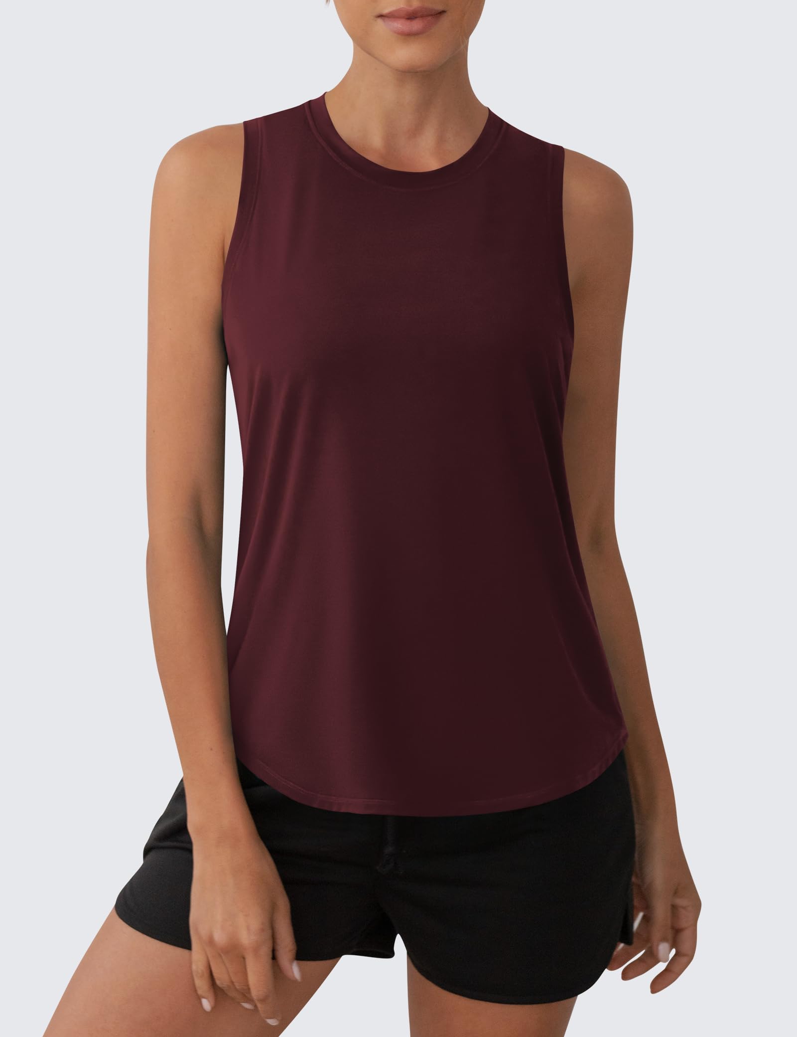 OYANUS Camiseta de verano para mujer, sin mangas, con espalda cruzada, cuello alto, ajuste holgado, para correr, gimnasio, yoga