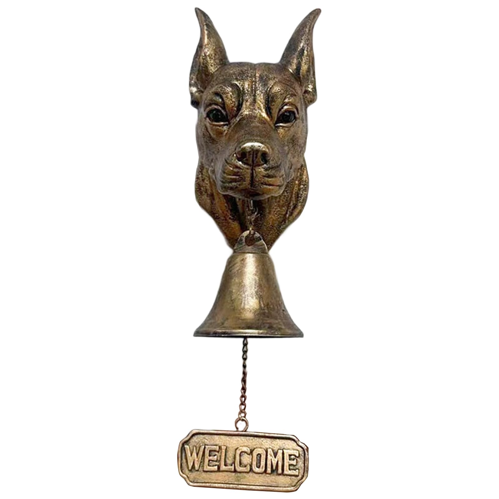 Nucelit Bronze Dog Head Shape Resins Welcome Doorbell Outdoor Wall Hanging Decoration for Dog Lover Home Entrance Decors Head Statue Door Ornament