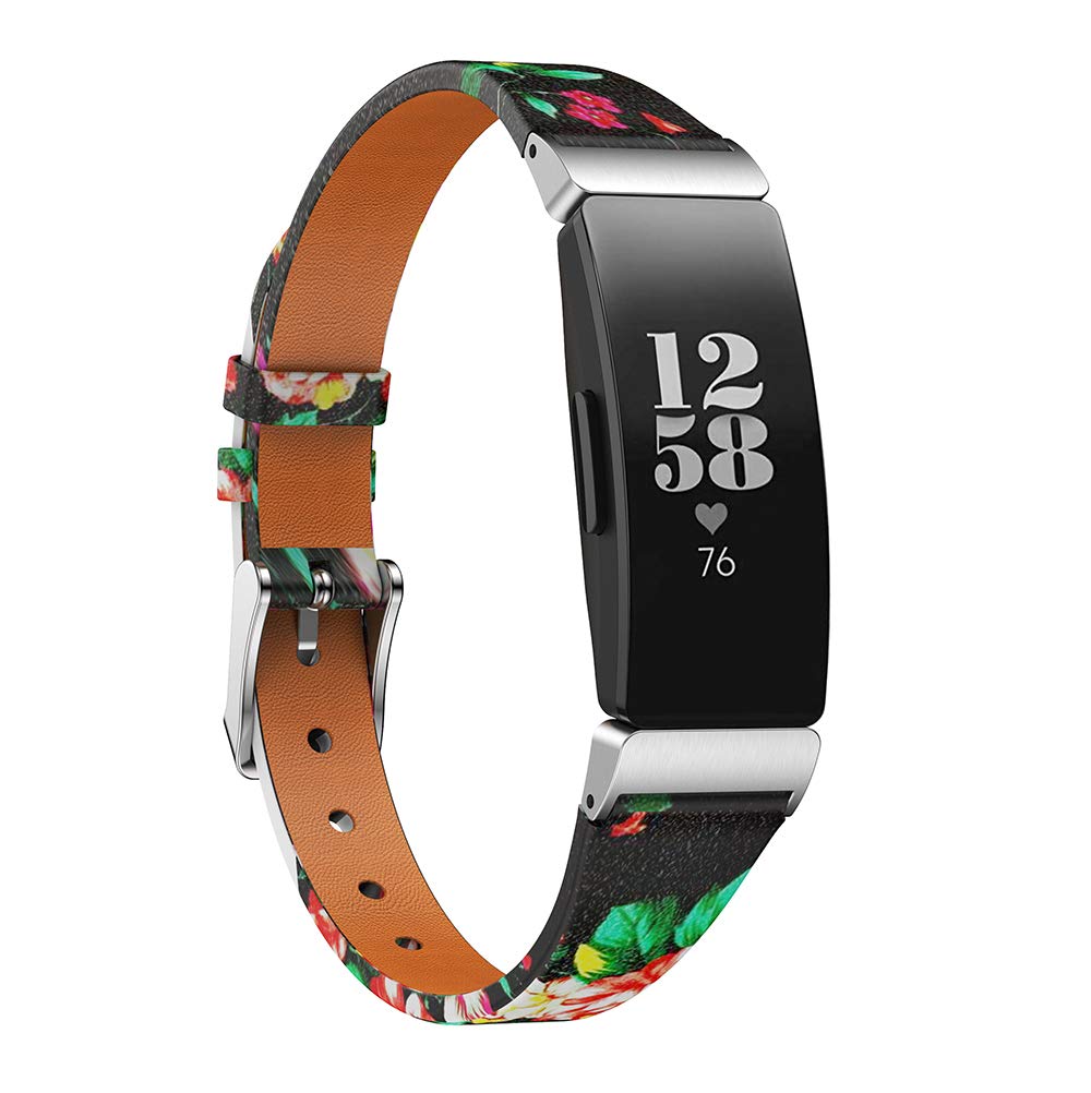 TenCloud Straps Compatible with Fitbit Inspire 2 Strap, Super Soft Slim Leather Replacement Wrist Band Printed Floral Bracelet for Inspire 2/Inspire/Inspire HR Fitness Tracker (Red)