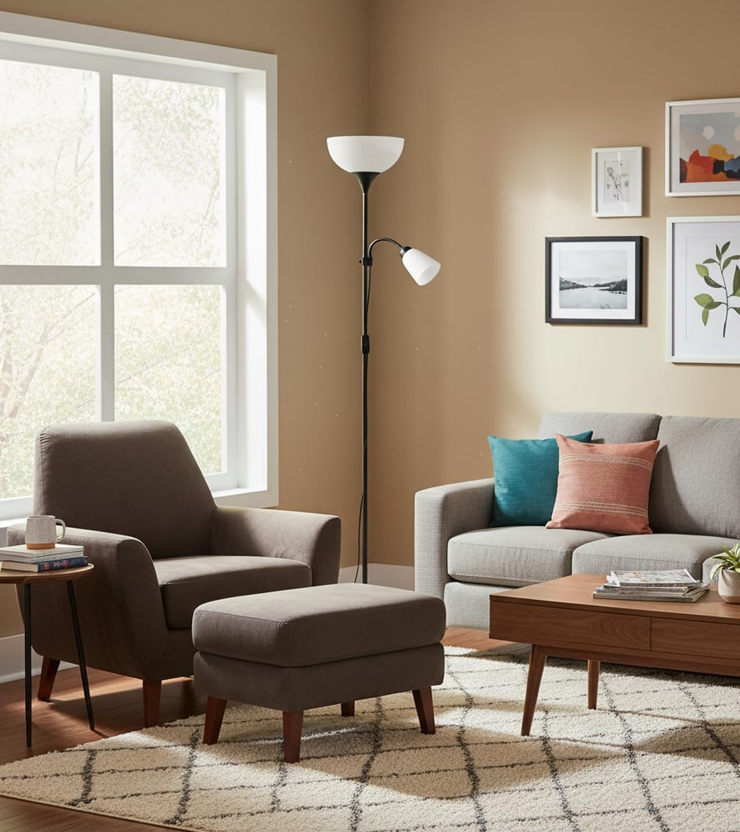 BEL AIR HOME - Lampada da terra Varese 1xE27 e 1xE14178cm - Ideale per soggiorni e studi - Design moderno e funzionale - Lampada da lettura regolabile (NERO)