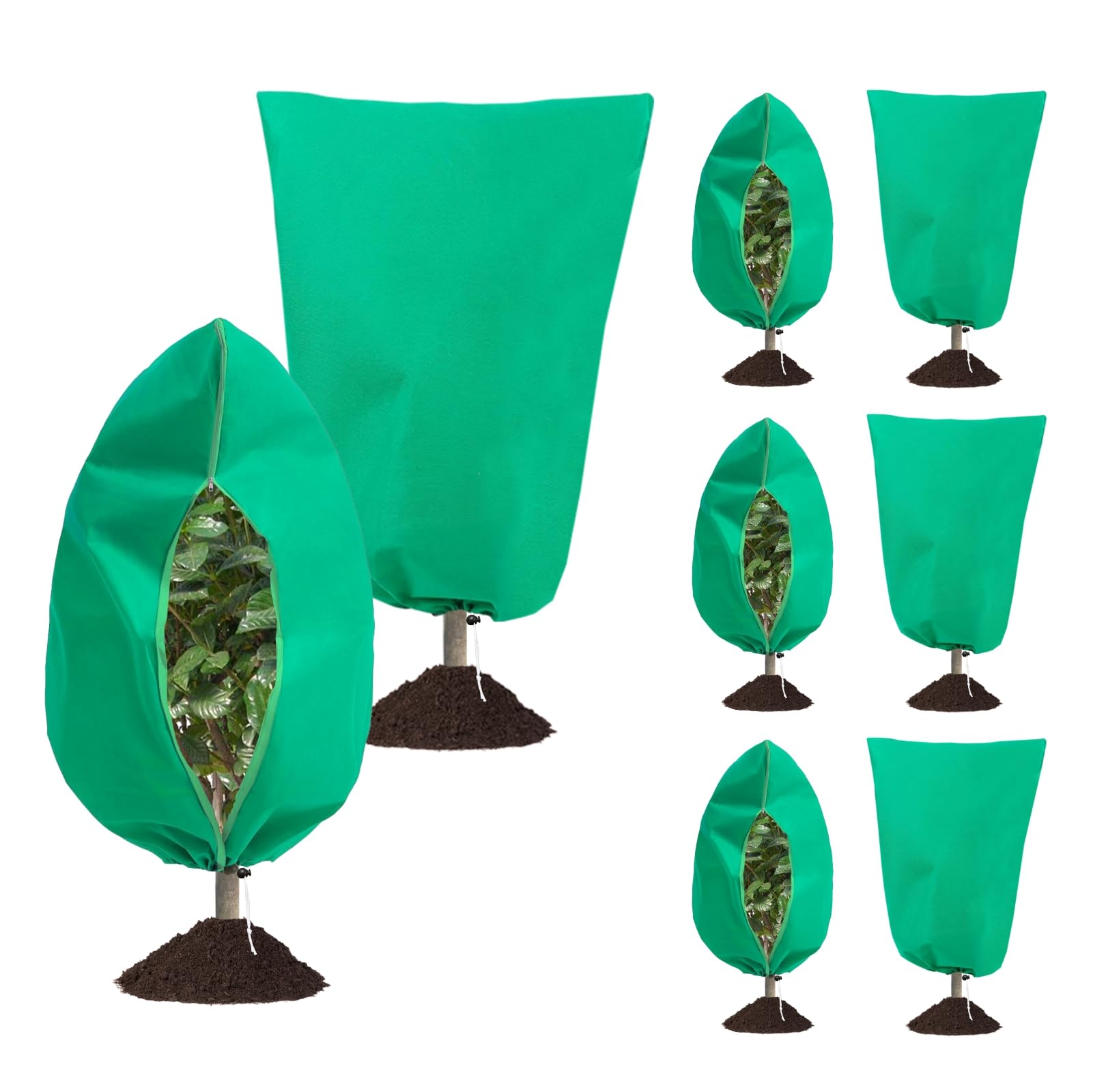 Paquete de 8 cubiertas para plantas de protección contra la congelación, mantas de 31.5 x 47.2 pulgadas con cordón de cremallera, chaqueta de protección de plantas para clima frío de invierno para