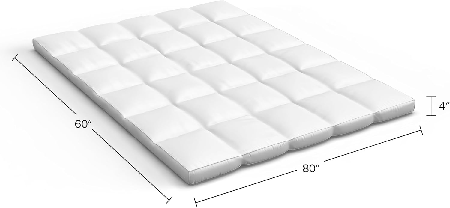 Lavish Home Down Mattress Topper - Queen 4-Inch Duck and Goose Feather Bed with Cotton Mattress Topper Cover - Plush Pillow Top for Cushion and Support (White) - Image 7