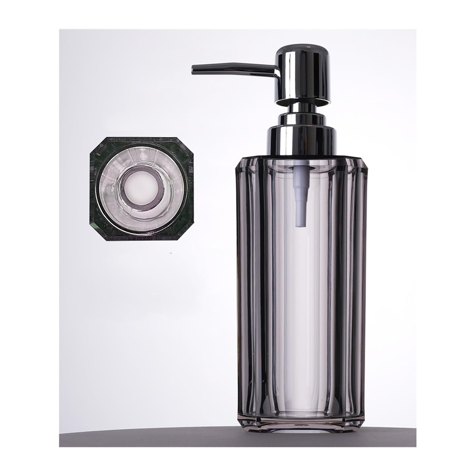 Bellissimo dispenser di sapone liquido ricaricabile in resina trasparente di lusso per mobile da bagno, piano d'appoggio, lavabo, decorazione per bagno in plastica argentata galvanizzata (grigio)