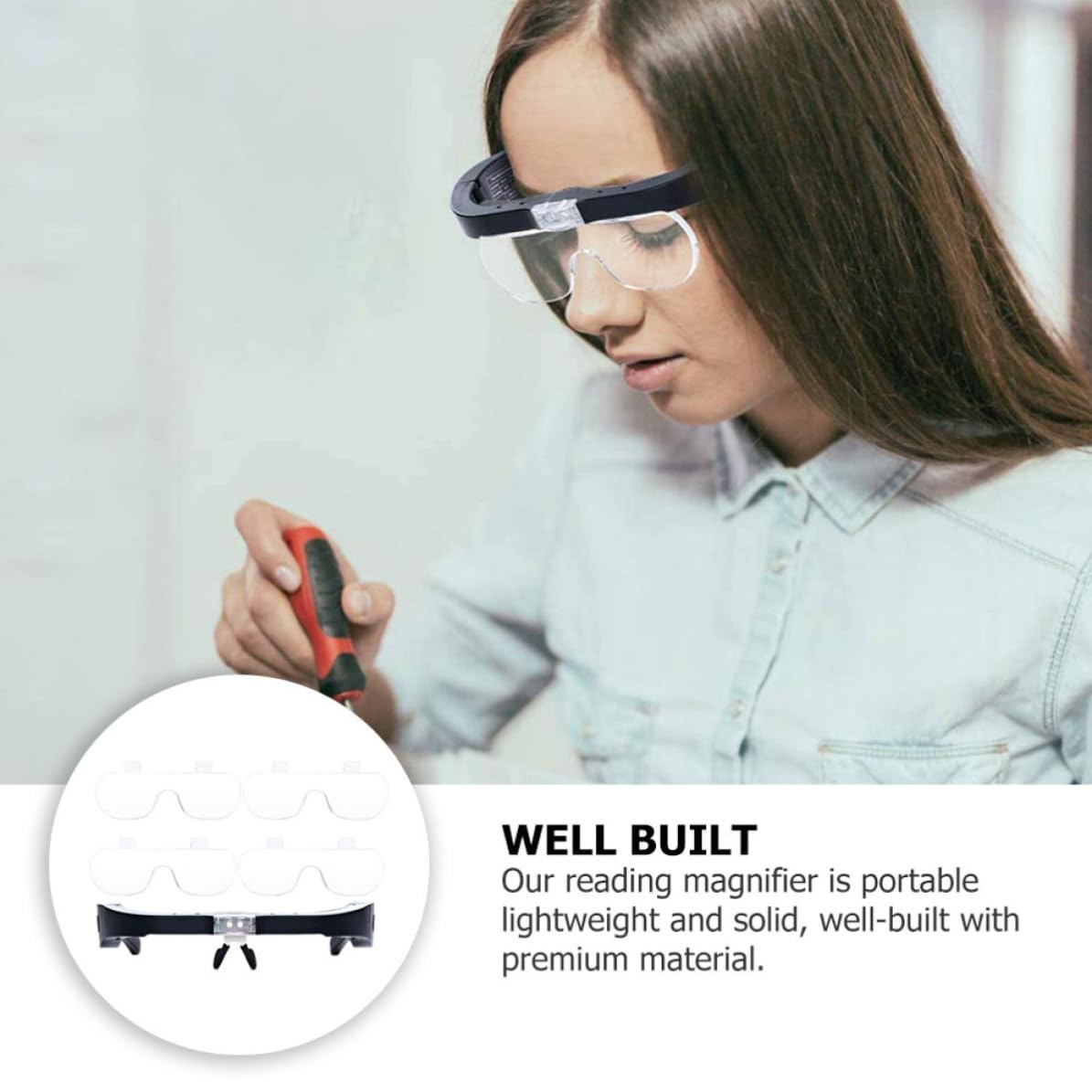 POPETPOP Lupa de Lectura Lupa Montada Cabeza Luz LED Recargable, 4 Grupos de Lentes, Negra, para Bordado y Coleccionismo de Antigüedades, para Seniors y Joyeros