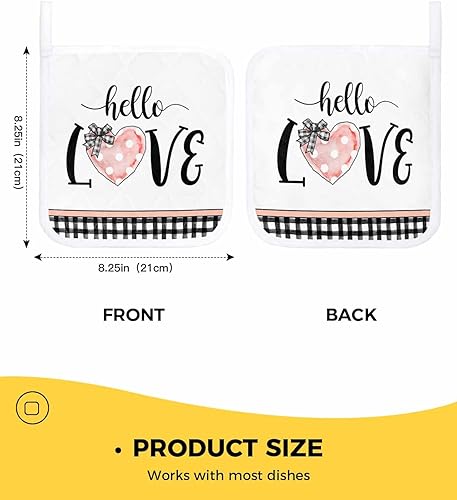 Miniatura 3 de 4 Packs Black Love Bow Pot Holders Sets for Kitchen,Oven Pan Plate Bowl Pads Heat Proof Mat with Hanging Loop,Terry Cloth Potholders Soft Grip for